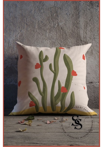 Krem Zemin Üzerine Çiçekler Desenli Dijital Baskılı 4lü Kadife Kırlent Kılıfı indirimleri