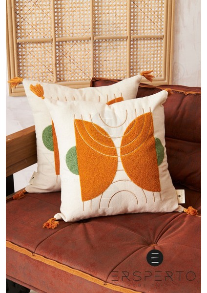 Bohem Püsküllü Keten Dekoratif Kırlent Kılıfı Yastık Kılıfı 1 Adet 43X43CM