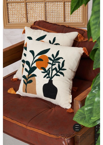 Bohem Püsküllü Keten Dekoratif Kırlent Kılıfı Yastık Kılıfı 1 Adet 43X43CM modelleri