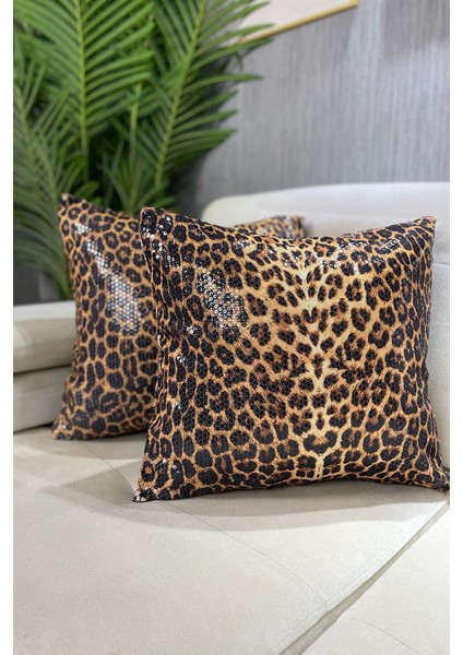 Leopar Pull Payetli Kırlent - ( 1 Adet ) Kare fiyatları