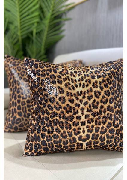 Leopar Pull Payetli Kırlent - ( 1 Adet ) Kare modelleri