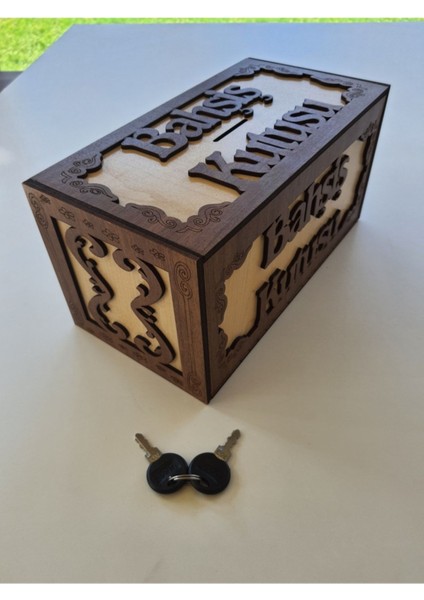 Ahşap Kilitli Bahşiş Kutusu Tip Kutusu Tip Box Para Kumbarası Kilitli Yedek Anahtarlı