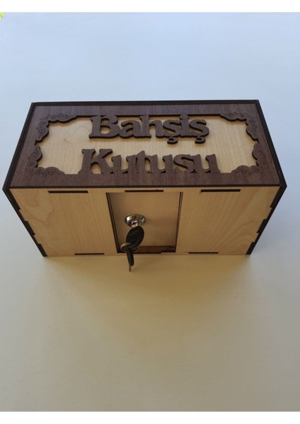 Ahşap Kilitli Bahşiş Kutusu Tip Kutusu Tip Box Para Kumbarası Kilitli Yedek Anahtarlı