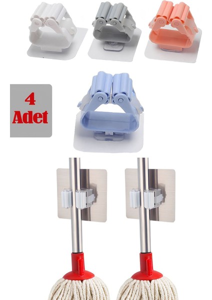 Yapışkanlı Mop Tutucu 4ADET Paspas ve Mop Süpürge Askısı Mutfak Askılığı Mop Sapı Tutucu Banyo