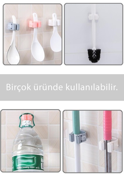 Mop Sapı Tutucu 4ADET Yapışkanlı Fırça Tutucu Paspas ve Mop Tutacağı Mutfak Askılığı Tuvalet Fırças