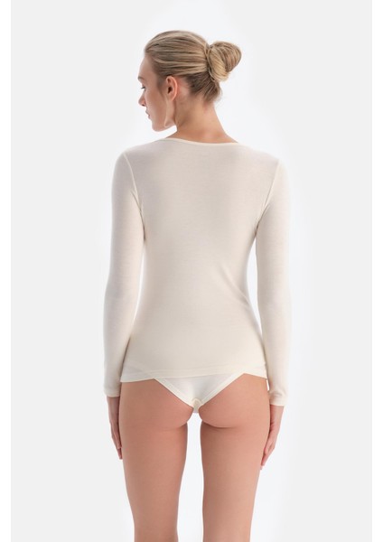 Ekru 5015KC Modal Kaşmir Dantel Detaylı V Yaka Uzun Kollu Bluz fiyatları