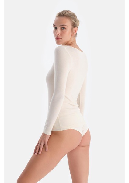 Ekru 5015KC Modal Kaşmir Dantel Detaylı V Yaka Uzun Kollu Bluz modelleri