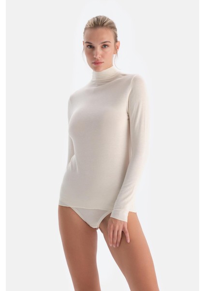 Ekru 5118KC Modal Kaşmir Balıkçı Yaka Uzun Kollu Üst