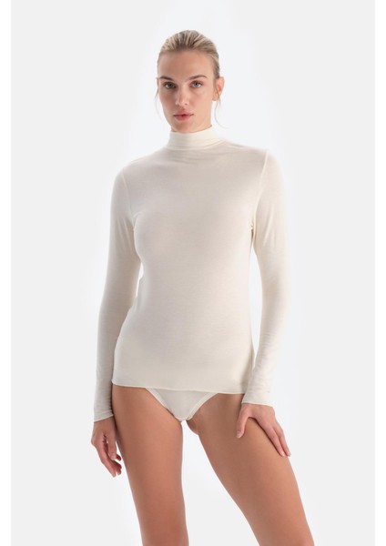 Ekru 5118KC Modal Kaşmir Balıkçı Yaka Uzun Kollu Üst fırsatları