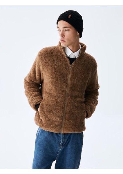 Düz Dik Yaka Fermuarlı Regular Fit Kahve Rengi Sweatshırt fiyatları