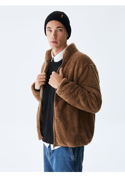 Düz Dik Yaka Fermuarlı Regular Fit Kahve Rengi Sweatshırt fırsatları