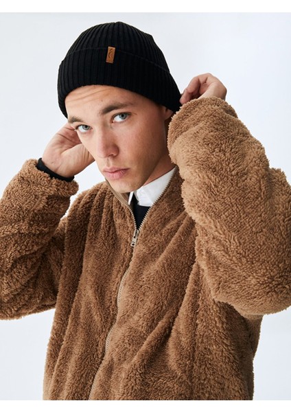 Düz Dik Yaka Fermuarlı Regular Fit Kahve Rengi Sweatshırt indirimleri