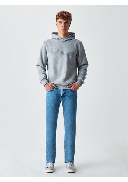 Sıgnlı Kapüşonlu Fermuarsız Regular Fit Gri Sweatshırt