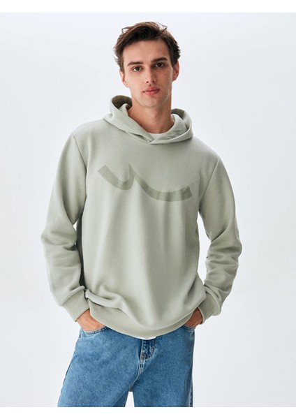 Sıgnlı Kapüşonlu Fermuarsız Regular Fit Yeşil Sweatshırt fiyatları