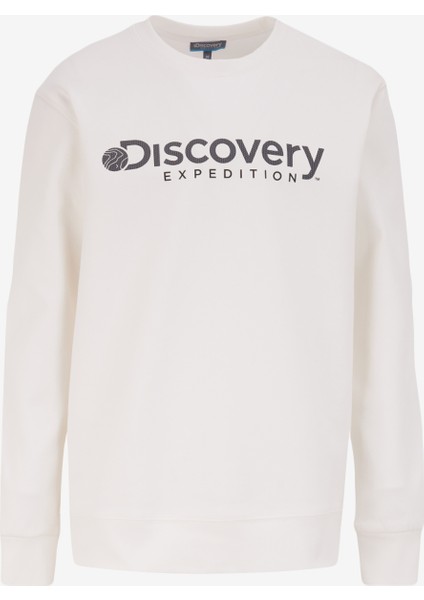 Ekru Erkek Bisiklet Yaka Relaxed Fit Baskılı Sweatshirt D4WM-SWT3225