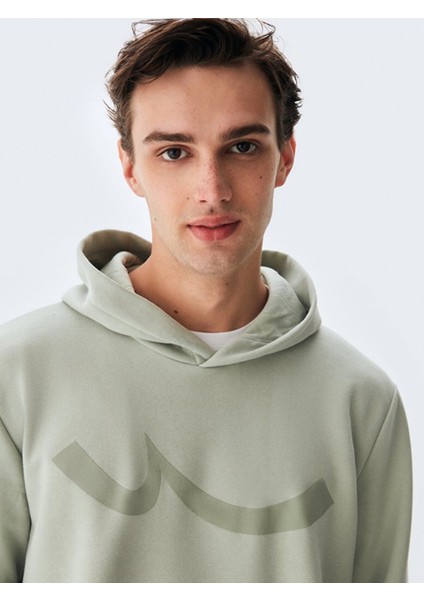 Sıgnlı Kapüşonlu Fermuarsız Regular Fit Yeşil Sweatshırt fırsatları