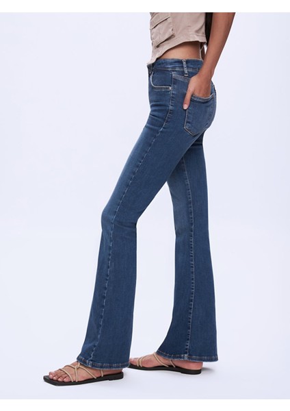 Noelıa Yüksek Bel Geniş Paça Flare Jean Pantolon