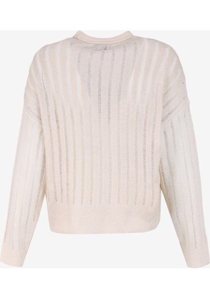 Bisiklet Yaka Geniş Fit Varaklı Beyaz - Gümüş Kazak Kadın F4WL-KZK0607 fiyatları