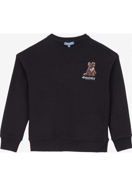 Bisiklet Yaka Baskılı Siyah Erkek Eşofman Üstü D4WB-SWT3221