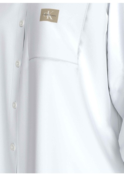 Standart Gömlek Yaka Nakışlı Beyaz Kadın Gömlek Woven Label Relaxed Shırt fiyatları