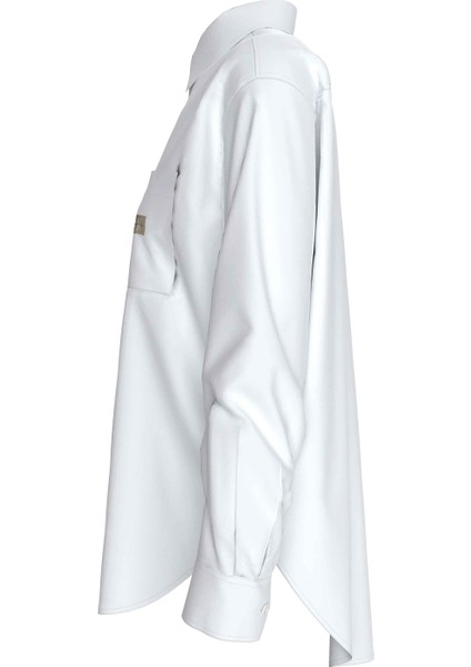 Standart Gömlek Yaka Nakışlı Beyaz Kadın Gömlek Woven Label Relaxed Shırt modelleri