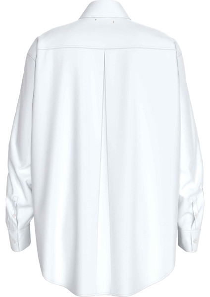 Standart Gömlek Yaka Nakışlı Beyaz Kadın Gömlek Woven Label Relaxed Shırt fırsatları