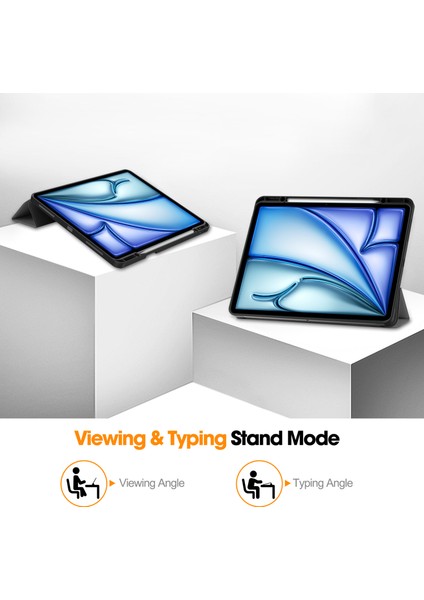 iPad Air 13 (2024) Deri Üç Katlı Stand Kalem Yuvalı Tablet Kılıfı (Yurt Dışından) fırsatları
