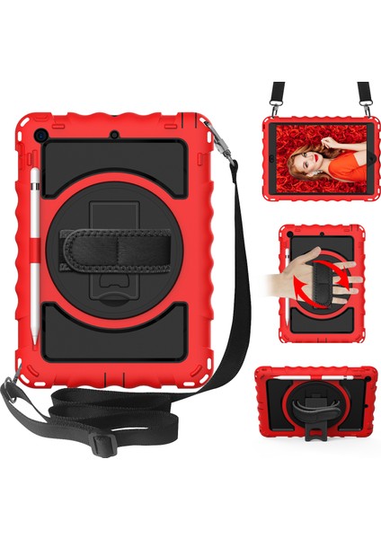 iPad 10.2 Döner Tekme Standlı (2019 2020 2021) Silikon Omuz Askılı Pc Tablet Kılıfı (Yurt Dışından)