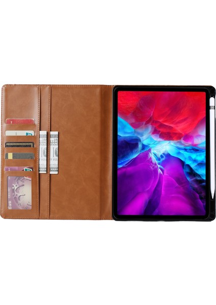 iPad Pro 11 (2024) Kart Yuvası Cüzdan Pu Deri Otomatik Uyandırma uyku Kalem Yuvası ile Şarap Tablet Kılıfı (Yurt Dışından)
