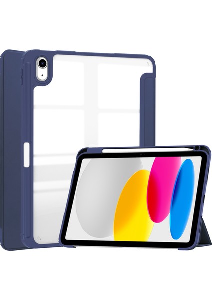 iPad 10.9 (2022) Pu Deri Tpu Akrilik Düşmeyi Önleyici Standlı kalem Yuvalı Koruyucu Tablet Kılıfı (Yurt Dışından)