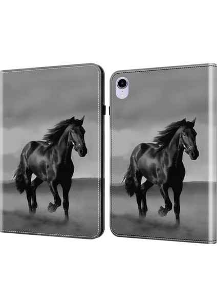 iPad Mini (2021) Desenli Baskı Deri Kart Yuvalı Stand Fonksiyonu At Tablet Kılıfı (Yurt Dışından)