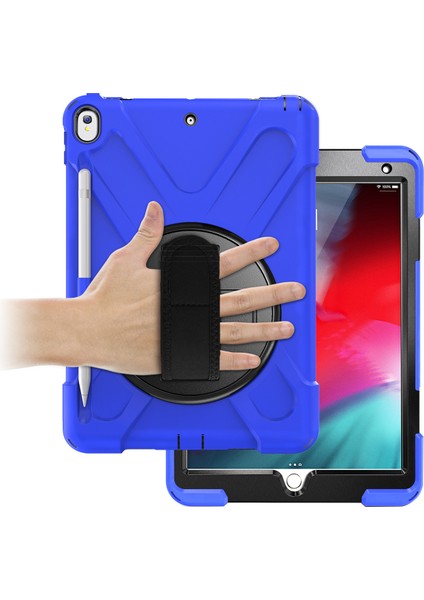 iPad Air 10.5 Inç (2019) Pc Tpu Combo 360 Derece Dönebilen Tekme Standı El Kayışı ve Omuz Askısı Tablet Kılıfı (Yurt Dışından)