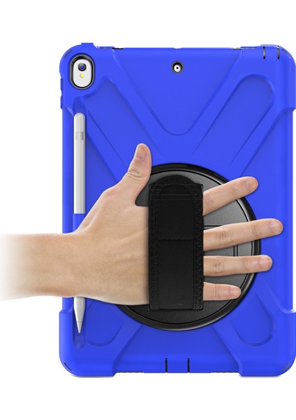 iPad Air 10.5 Inç (2019) Pc Tpu Combo 360 Derece Dönebilen Tekme Standı El Kayışı ve Omuz Askısı Tablet Kılıfı (Yurt Dışından)