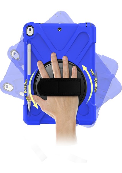 iPad Air 10.5 Inç (2019) Pc Tpu Combo 360 Derece Dönebilen Tekme Standı El Kayışı ve Omuz Askısı Tablet Kılıfı (Yurt Dışından)