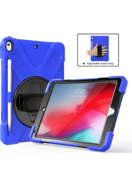 iPad Air 10.5 Inç (2019) Pc Tpu Combo 360 Derece Dönebilen Tekme Standı El Kayışı ve Omuz Askısı Tablet Kılıfı (Yurt Dışından)