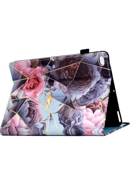 iPad Air (2013) AIR 2 Dikiş Pu Deri Desen Baskı Standı Kart Tutucu Elastik Bant Kapatma Tablet Kılıfı (Yurt Dışından)