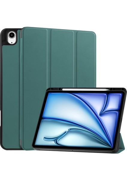 Forestl Digital iPad Air 13 (2024) Deri Üç Katlı Stand Kalem Yuvalı Tablet Kılıfı (Yurt Dışından)