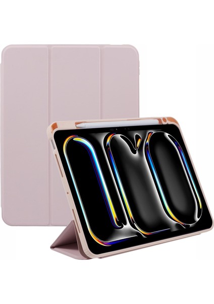 iPad Pro 11 (2024) Üç Katlı Standlı Arka Deri Kalem Yuvası Tablet Kılıfı (Yurt Dışından)