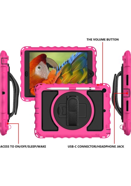 iPad 10.2 Döner Tekme Standı (2019 2020 2021) Omuz Askılı Silikon Pc Tablet Kılıfı (Yurt Dışından)