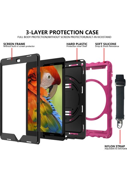 iPad 10.2 Döner Tekme Standı (2019 2020 2021) Omuz Askılı Silikon Pc Tablet Kılıfı (Yurt Dışından)