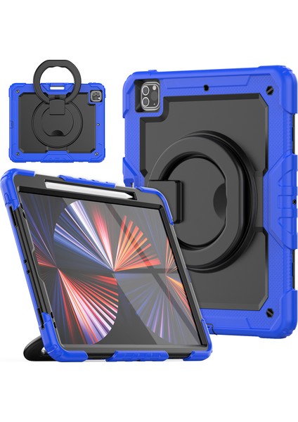 iPad Pro 12.9 360 Derece Dönen Tekme Standı Pc Omuz Askılı Silikon Koruyucu Tablet Kılıfı (Yurt Dışından)