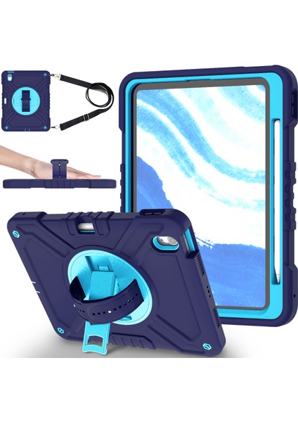iPad Air 11 (2024) X Shaped Serisi stand Pc Omuz Askılı Silikon Lacivert Tablet Kılıfı (Yurt Dışından)