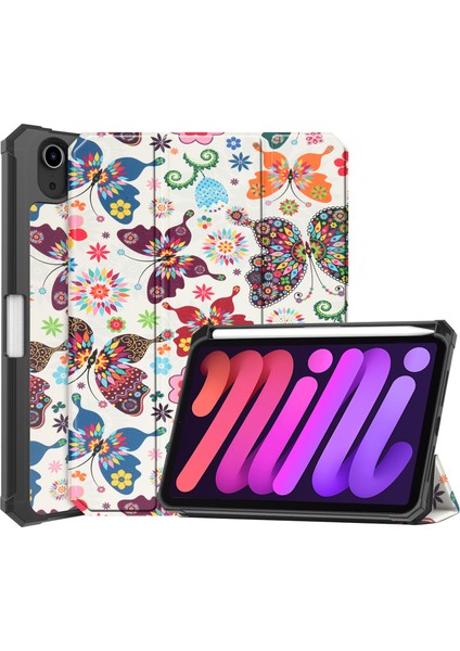 iPad Mini 6 (2021) Koruyucu Kalem Tutucu Üç Katlı Stand Deri Tablet Kılıfı (Yurt Dışından)