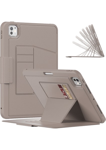iPad Pro 11 (2024) Stil B Otomatik Uyandırma uyku Pu Deri Kart Tutucu Kalem Yuvası ile Standı Tablet Kılıfı (Yurt Dışından)