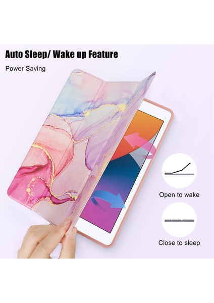 iPad 10.2 (2019 2020) Mermer Desenli Üç Katlı Standlı Pu Deri Otomatik Uyandırma uyku ve Kalem Yuvası Tablet Kılıfı (Yurt Dışından) fiyatları