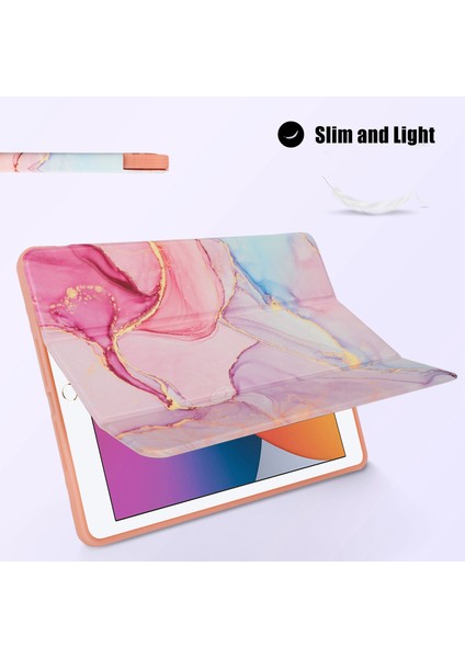 iPad 10.2 (2019 2020) Mermer Desenli Üç Katlı Standlı Pu Deri Otomatik Uyandırma uyku ve Kalem Yuvası Tablet Kılıfı (Yurt Dışından) modelleri