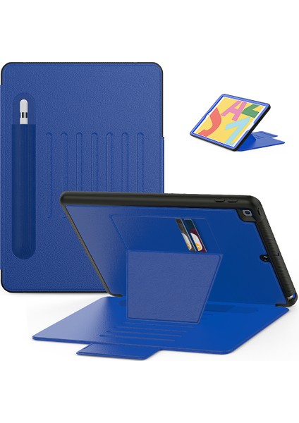 iPad 10.2 (2020 2019) Çok Açılı Standlı Kart Tutucu Deri Stylus Yuvalı Manyetik Kapatma Tablet Kılıfı (Yurt Dışından)