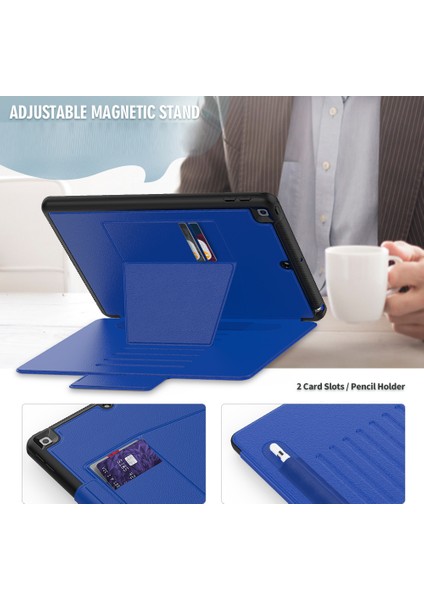 iPad 10.2 (2020 2019) Çok Açılı Standlı Kart Tutucu Deri Stylus Yuvalı Manyetik Kapatma Tablet Kılıfı (Yurt Dışından)