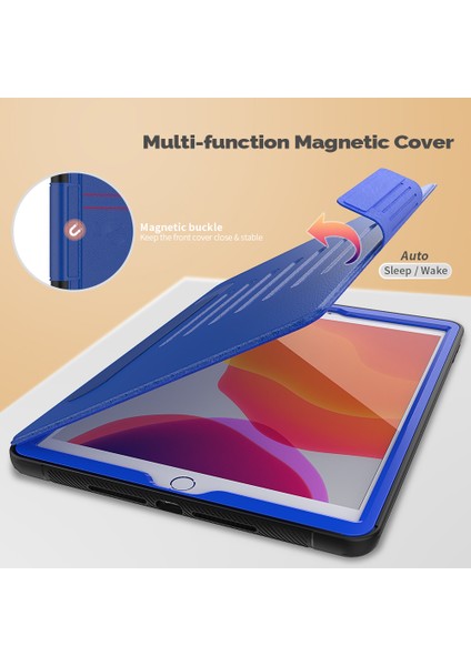 iPad 10.2 (2020 2019) Çok Açılı Standlı Kart Tutucu Deri Stylus Yuvalı Manyetik Kapatma Tablet Kılıfı (Yurt Dışından)