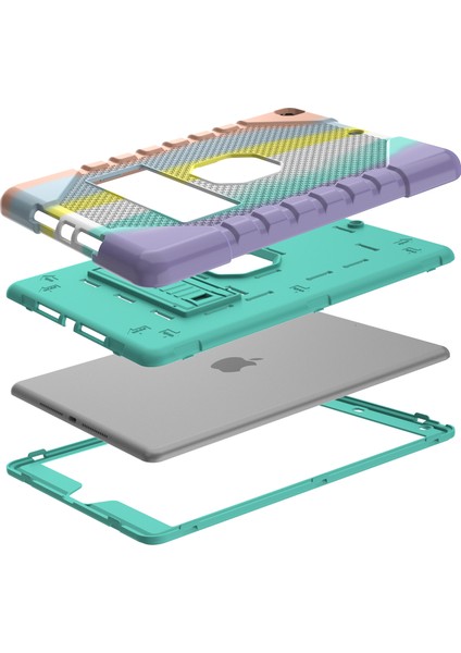 iPad 10.2 (2019 2020 2021) kuşağı Tamlı Düşmeye Pc stand Rainbow 001 ile Silikon Hibrit Tablet Kılıfı (Yurt Dışından) modelleri